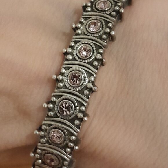 Pink Rhinestone and Silver Stretch Bracelet - Picture 3 of 5